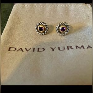 David Yurman Sterling Silver and 14k Cookie Earrings with Amethyst Stone